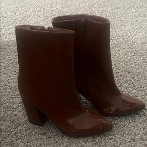 Crown & Ivy Caramel Patent Leather Bootie